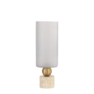 Levee White Glass Hurricane Lamp Travertine Base S 2