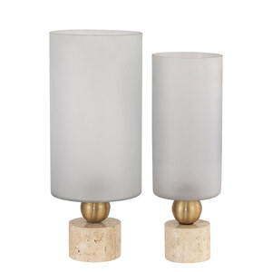 Levee White Glass Hurricane Lamp Travertine Base S 3