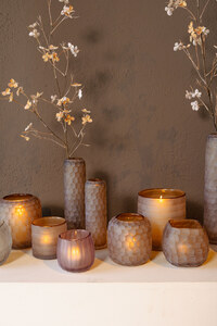 Vaela Beige Glass hand-ground Honeycomb Hurricane Lantern S 3