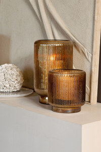 Shalea Amber ribbed glass hurricane lantern base round M 2