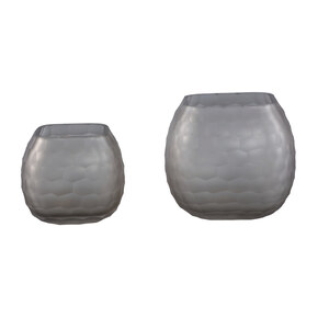 Amaria Grey Glass, hand-ground Honeycomb Hurricane Candle Holder L 3