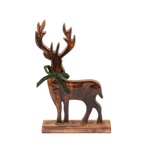 Ruud Rentier-Statue aus dunkelbraunem Holz mit Schleife L 1