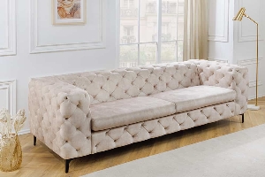 Sofa MODERN BAROCK 240cm 3-Sitzer Samt champagner im Chesterfield-Stil